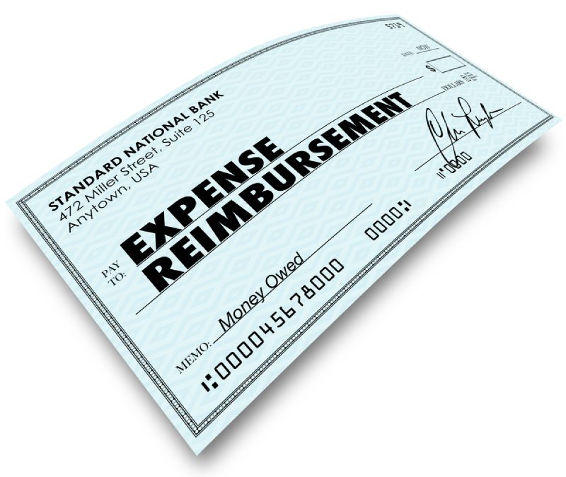 An artificial check with the words expense reimbursement